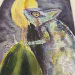 Картина акварельная авторская в паспарту 21х30 см на стену для интерьера "Хамелион"