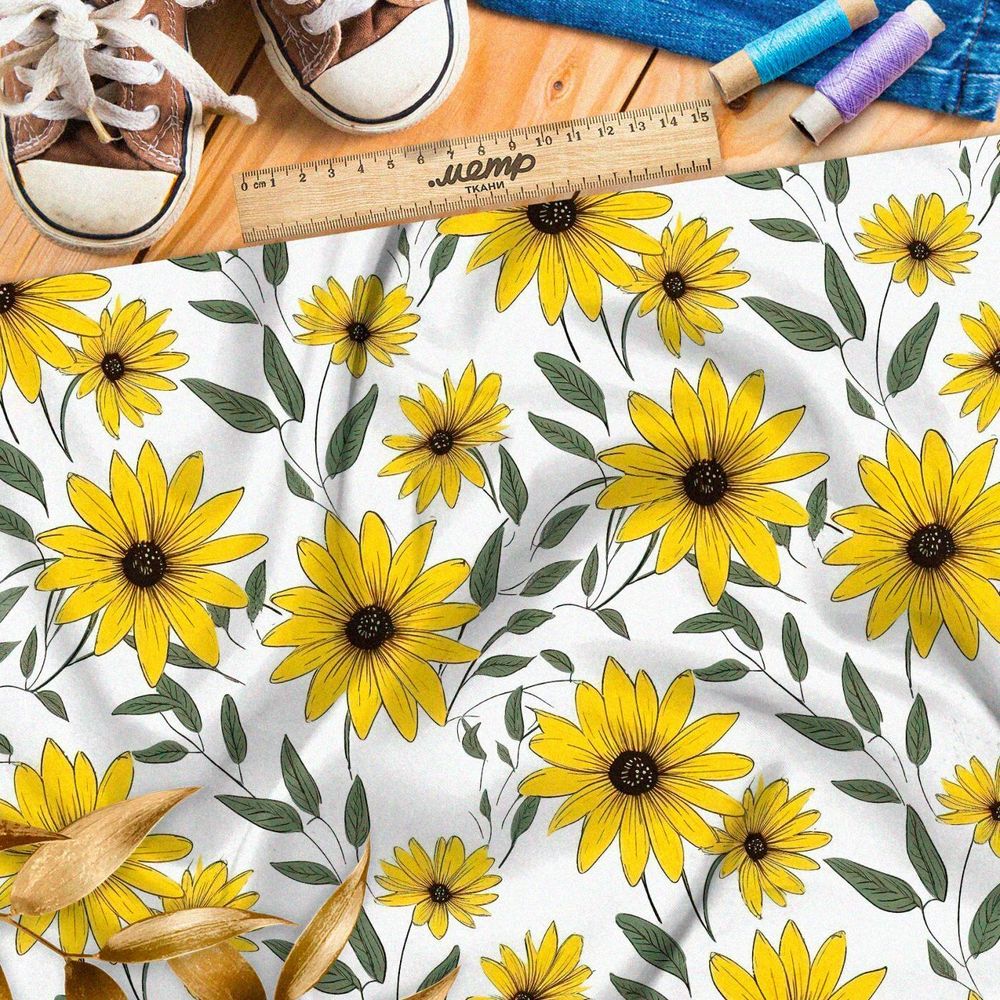 Ткань Барби крупные желтые цветы