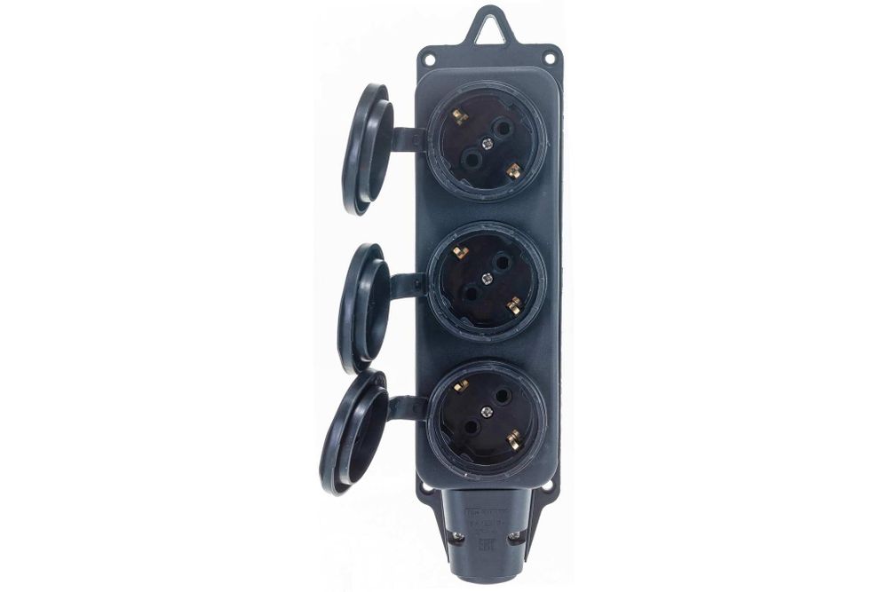 Колодка 3-гнезда с заглушками 2Р+РЕ 16А 250В IP44 материал каучук TDM SQ0612-0008