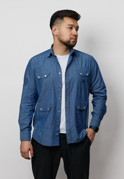 Рубашка мужская с накладными карманами DENIM LIGHT BLUE