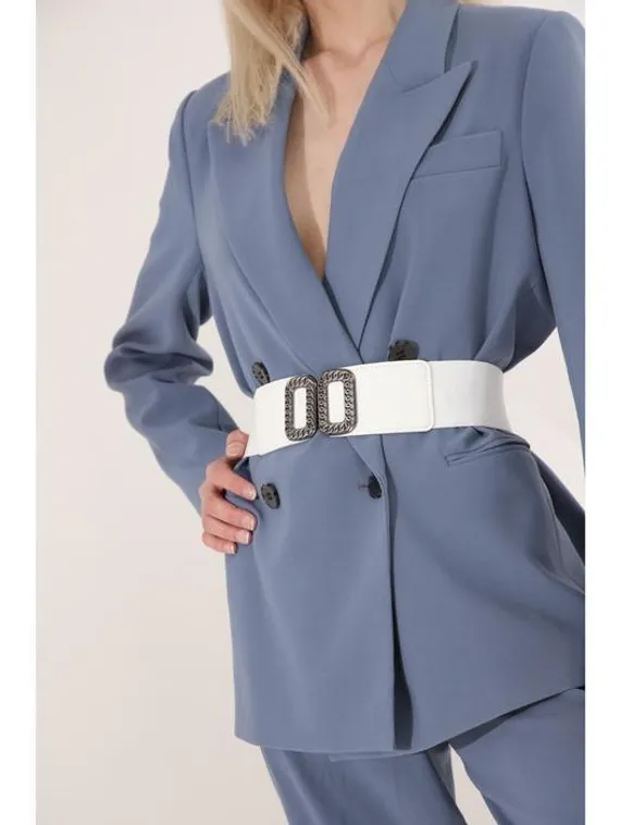 Ремень женский, ширина 6 см, пряжка металл, цвет белый