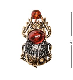 AM-2846 Брошь «Жук скарабей» (латунь, янтарь)