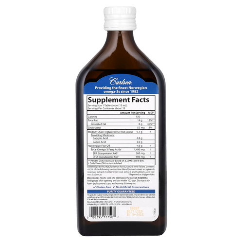 Carlson, MCT и омега-3, натуральный лимон и лайм, 500 мл (16,9 жидк. унц.)