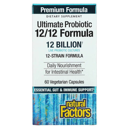 Для пищеварительной системы Natural Factors, Лучший пробиотик, формула 12/12, 12 миллиардов, 60 вегетарианских капсул