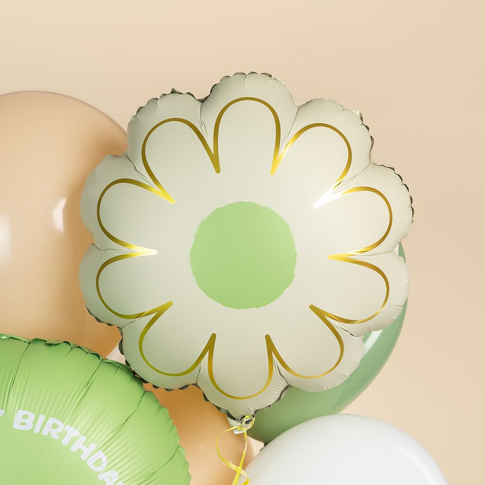 Шар (21''/53 см) Цветок, Ромашка, Золотые лепестки, Кремовый, Сатин, 1 шт.