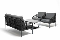 "Канны" лаунж-зона 4-местная из роупа узелкового плетения, каркас алюминий, роуп темно-серый