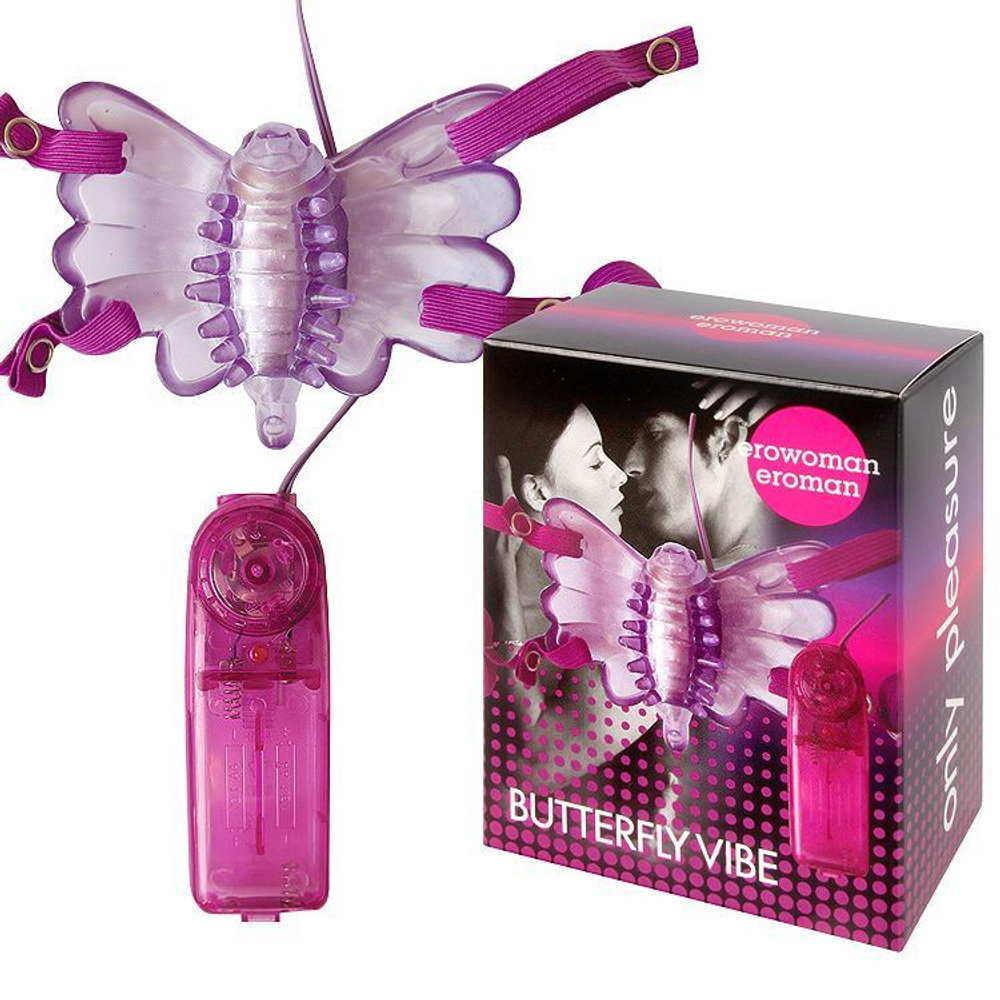 Фиолетовая вибробабочка на ремешках с пультом управления вибрацией
