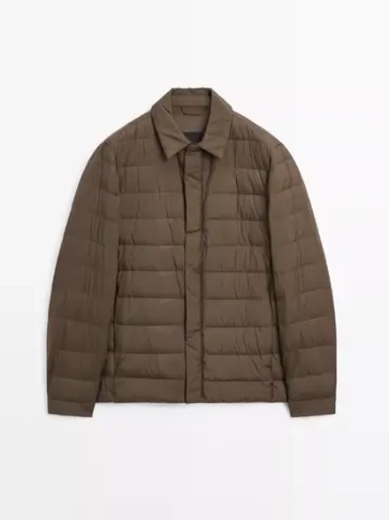 Massimo Dutti Непромокаемая легкая парка из смесового пуха, коричневый