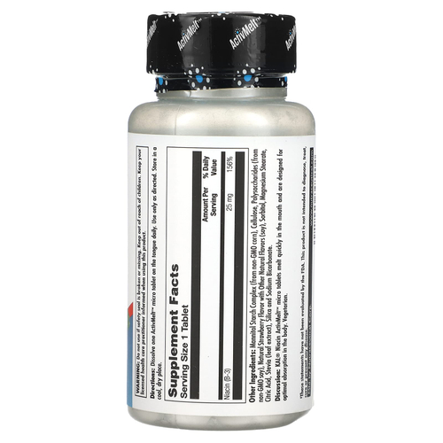 KAL, ниацин, с клубникой, 25 мг, 200 микротаблеток