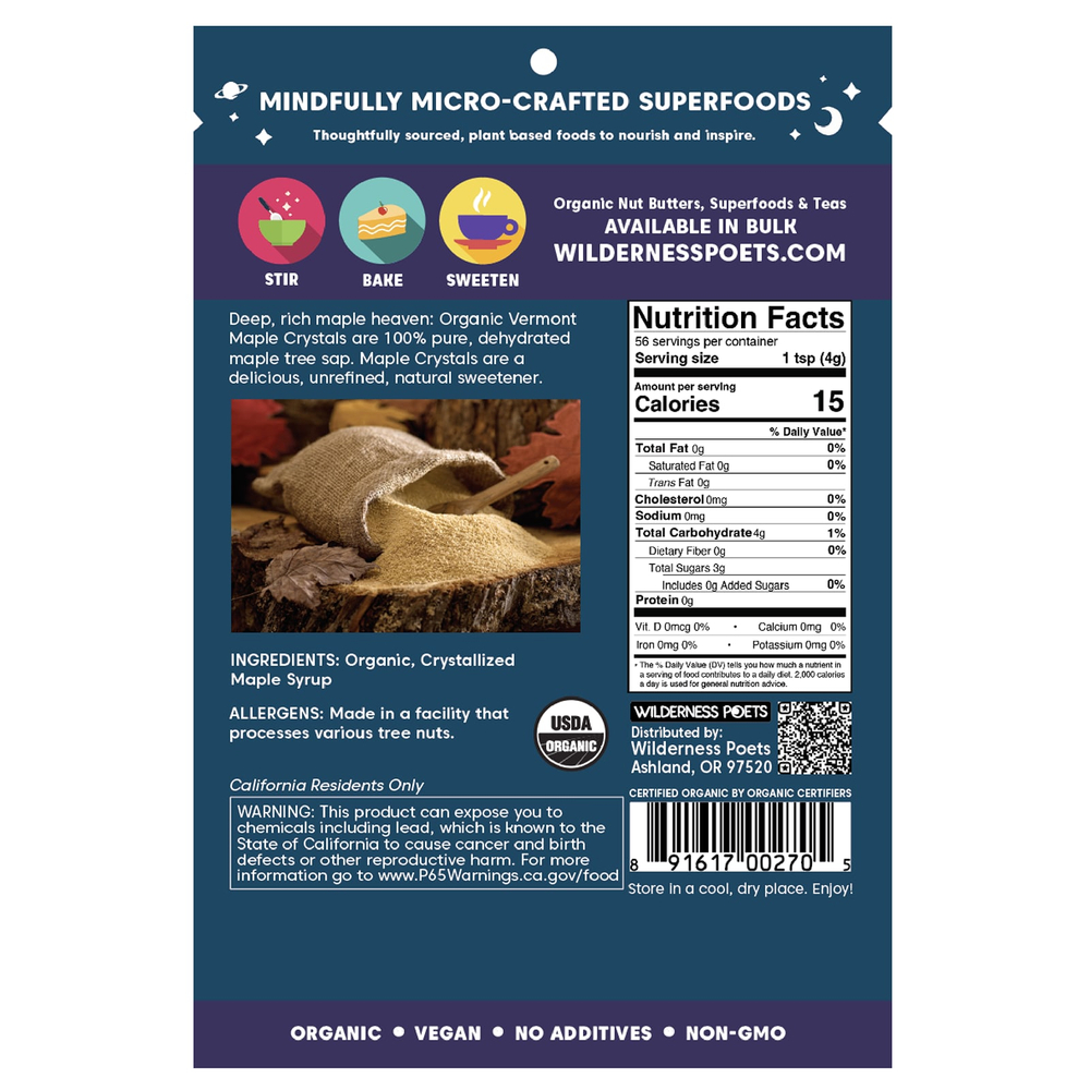 Wilderness Poets, органический вермонтский кленовый сироп в кристаллах, 226 г (8 унций)