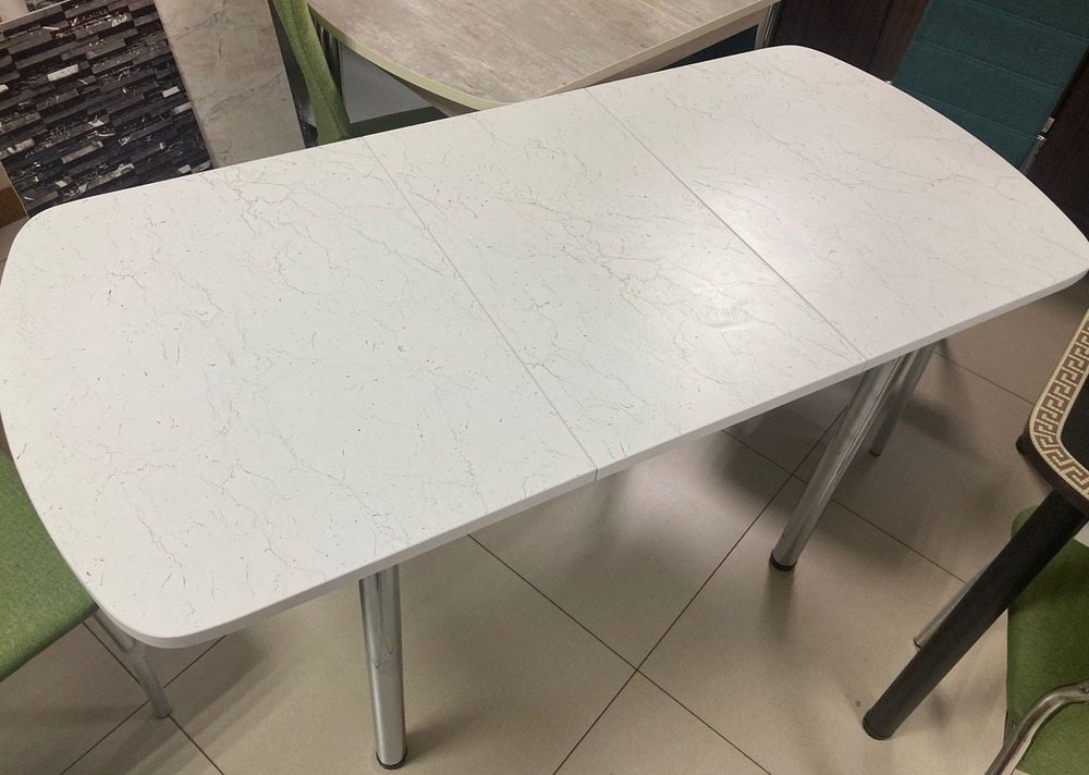 Стол разд Пластиковый подстолье прямое хром пояс белый Мрамор марквина белый