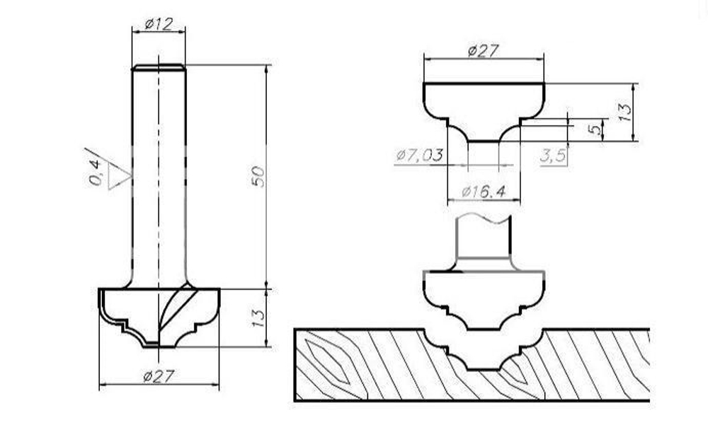 PCD фреза D.27x13x63 S.12