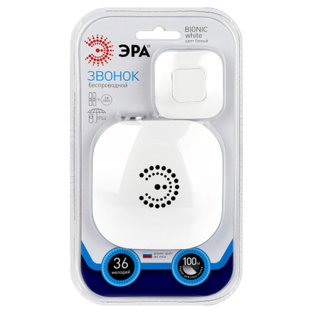 Звонок дверной ЭРА BIONIC White беспроводной белый 6 мелодий