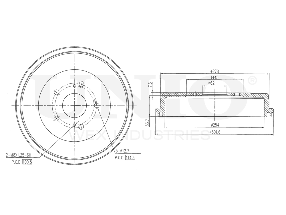 Барабан тормозной задний UNIO BRD-10023