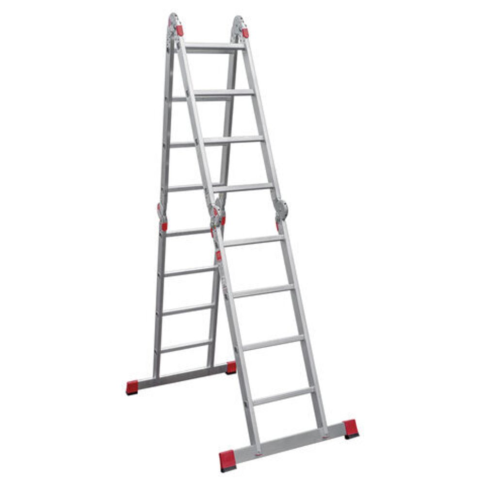 Лестница-трансформер алюминиевая 4х4 ступени, высота 4,5 м (4 секции по 1,2 м) до 150 кг, вес 16,5 кг, НОВАЯ ВЫСОТА, 3320404