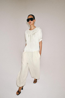 ZARA БРЮКИ-ШАРОВАРЫ В ПОЛОСКУ — ZW COLLECTION, ЭКРЮ