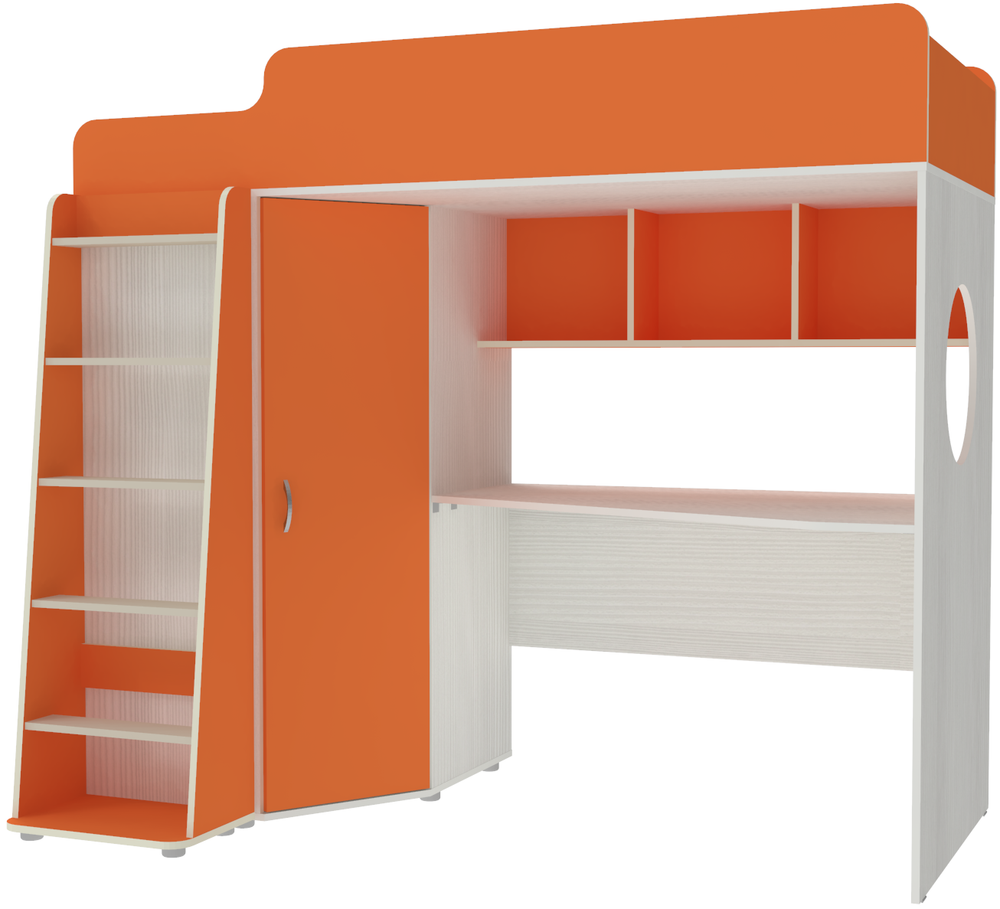 Кровать-чердак КарИВи Л-4.1 80х180 Белое Дерево Оранжевый