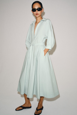 ZARA ПЛАТЬЕ-РУБАШКА — ZW COLLECTION, ЛИНЯЛЫЙ СИНИЙ