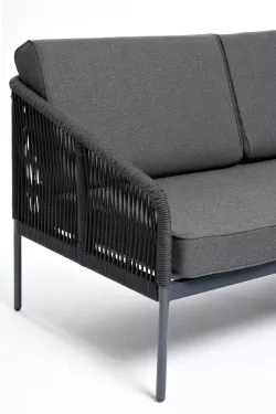 "Канны" правый модуль плетеный из роупа, каркас алюминий темно-серый (RAL7024) муар, роуп темно-серый круглый, ткань темно-серая 027