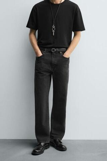 ZARA ДЖИНСЫ ПРЯМОГО КРОЯ RELAXED FIT, УГОЛЬНЫЙ