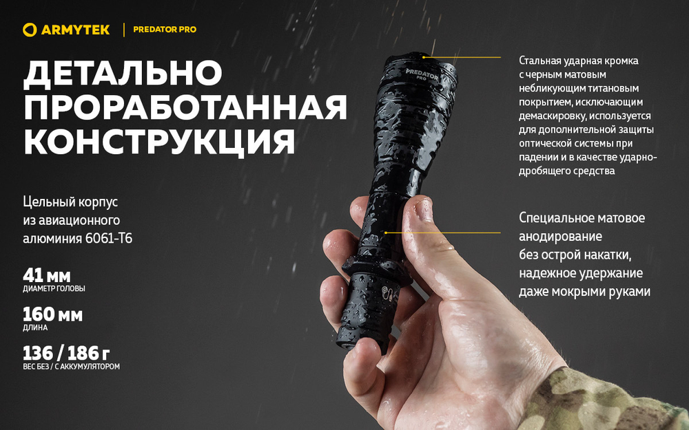 Тактический подствольный фонарь Armytek F07301C Predator Pro Magnet USB