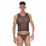 Мужской комплект: короткая майка и трусы-тонги в полоску (Размер: S-M) (Цвет: черный)