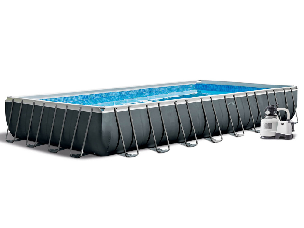 Каркасный бассейн Intex Ultra Frame 975x488x132 см + песочный ф/насос, лестница, тент, подстилка (26374)