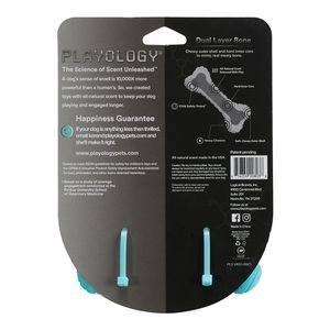 Двухслойная жевательная косточка Playology DUAL LAYER BONE для собак средних пород с ароматом арахиса, средняя, цвет голубой