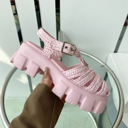 Prada Monolith Crochet Cage Sandals
