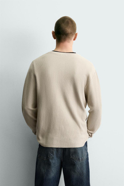ZARA СВИТЕР С РЕЛЬЕФНОЙ ТКАНЬЮ И ОТЛОЖНЫМ ВОРОТНИКОМ, ЭКРЮ