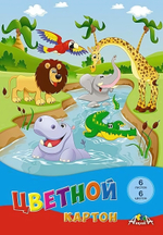 Картон цветной А4 6л,6цв "Смешные живные" в папке (Апплика)