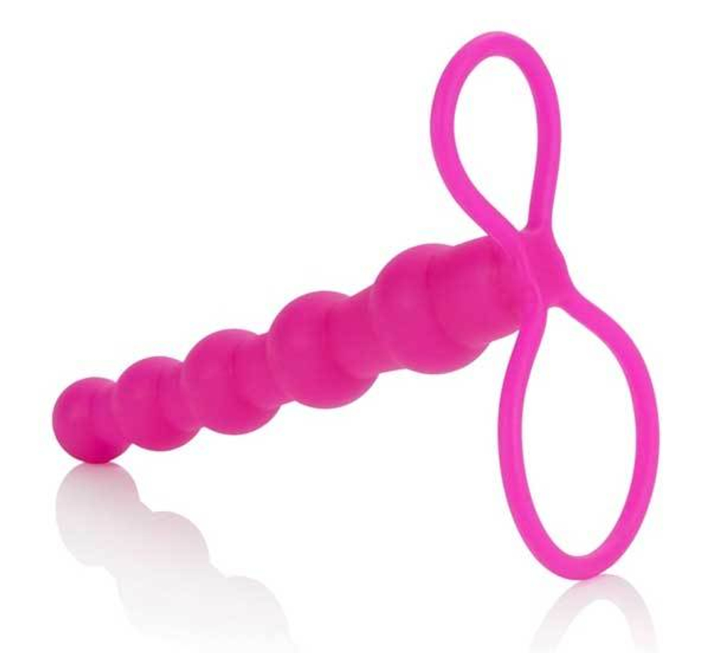 Розовый страпон на пенис Silicone Love Rider Beaded Dual Penetrator