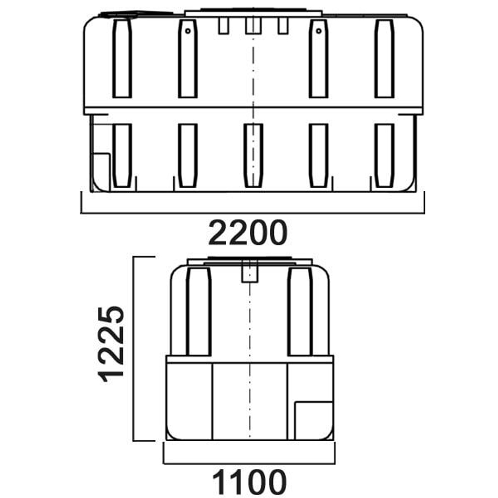 Емкость прямоугольная 2500л с откидной крышкой с клапанами Анион 2500 л. горизонтальная (2200x1100x1225см;желтый) - арт.559547