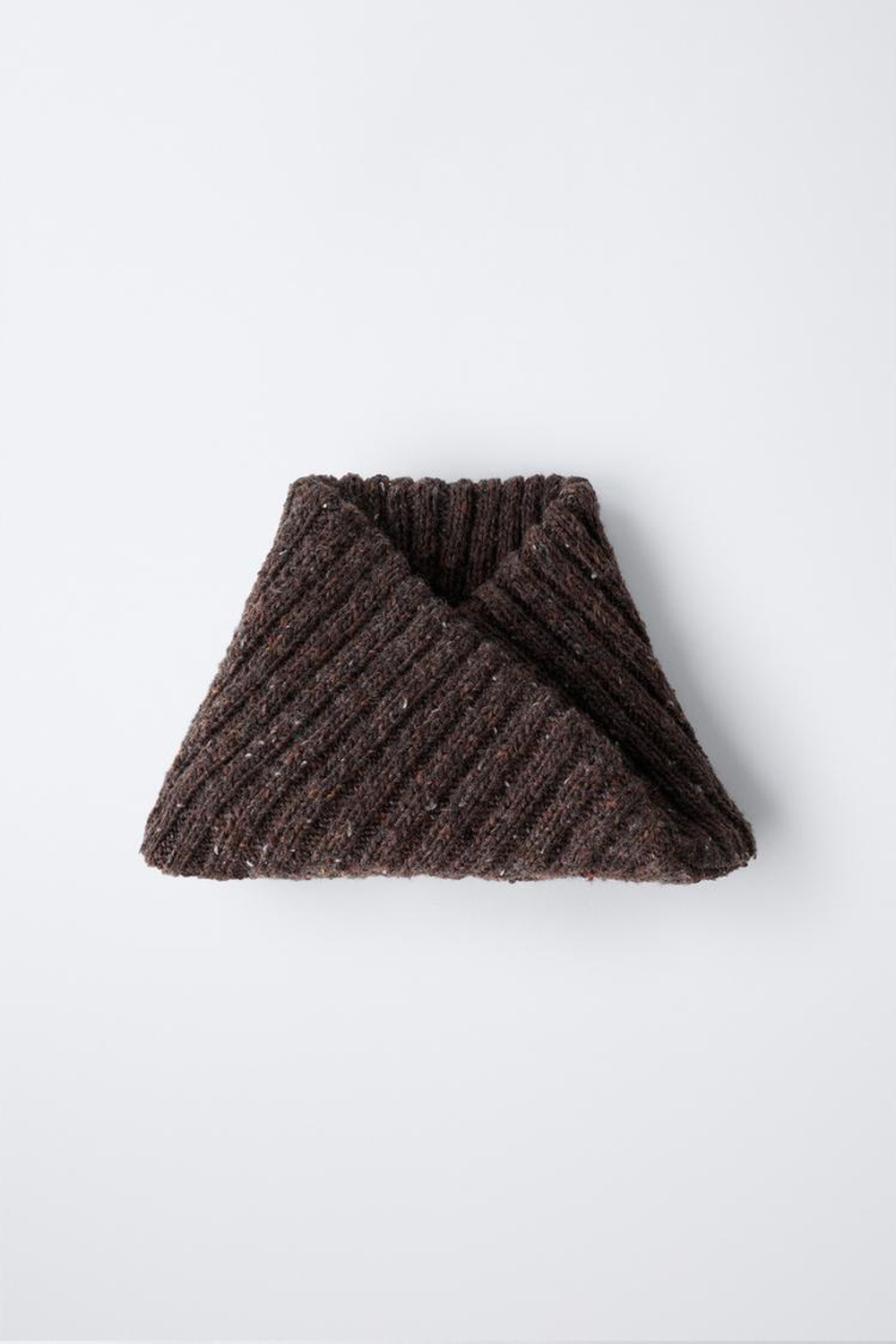 ZARA ВЯЗАНЫЙ ВОРОТНИК-ХОМУТ С ШЕРСТЬЮ, КОРИЧНЕВЫЙ