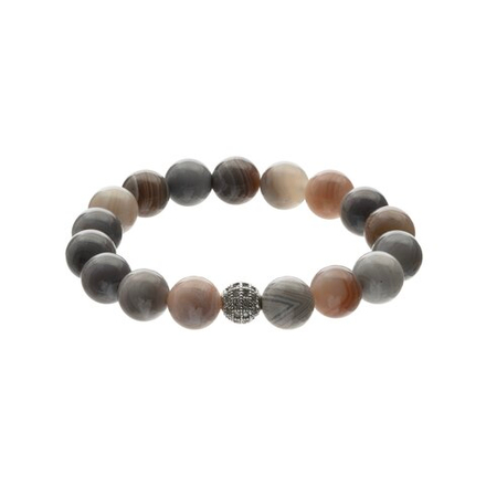 Браслет из агата Ботсвана и шарика с фианитами, silver