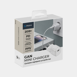 Сетевое зарядное устройство USB-C, Power Delivery, mini GaN, 20Вт, белый, Deppa