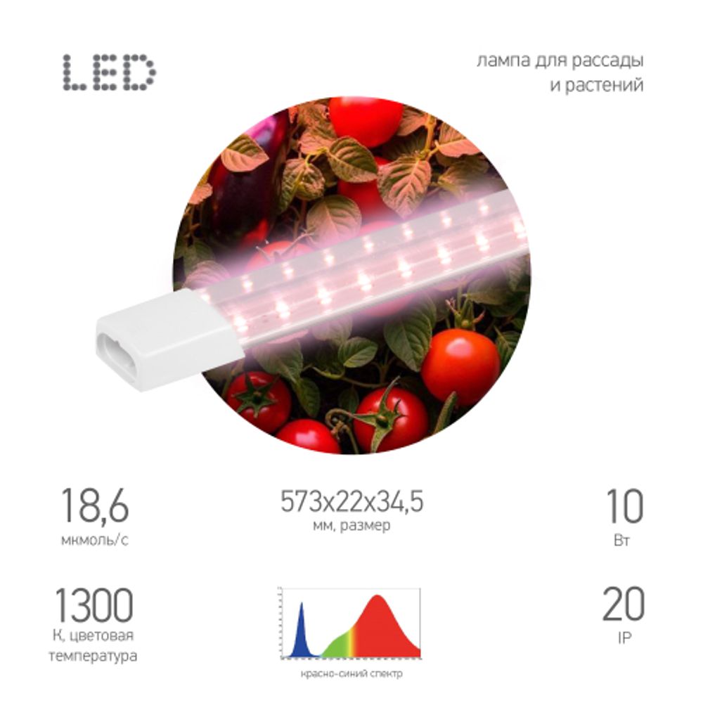 Светильник для растений фитолампа светодиодная линейная ЭРА GREEN LINE FITO-10W-Т5-PL-Slim-GR розового свечения 10 Вт