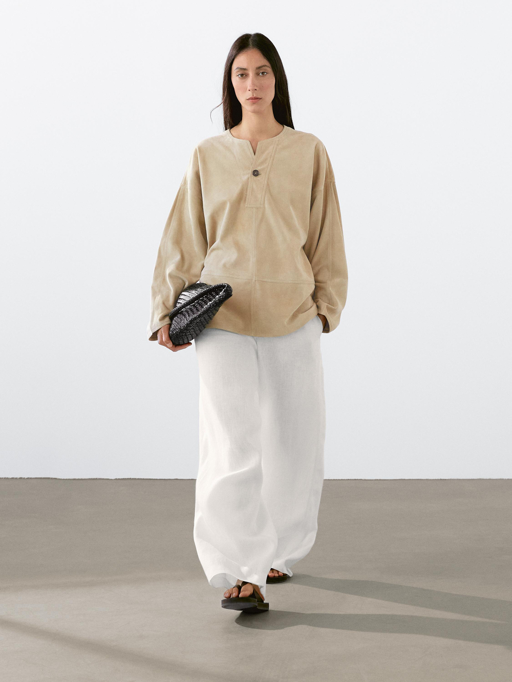 Massimo Dutti Блузка из плотной замши, каменно-серый