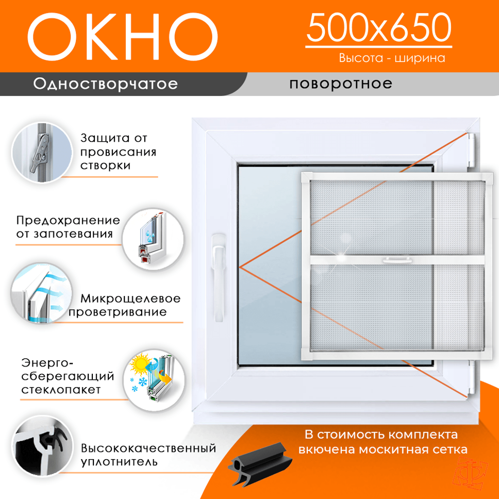 Пластиковое окно 500 х 650 ТермА Эко + Москитная сетка