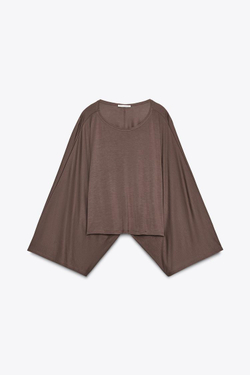 ZARA АСИММЕТРИЧНАЯ НАКИДКА ИЗ СТРУЯЩЕЙСЯ ТКАНИ, РЫЖЕВАТО-КОРИЧНЕВЫЙ