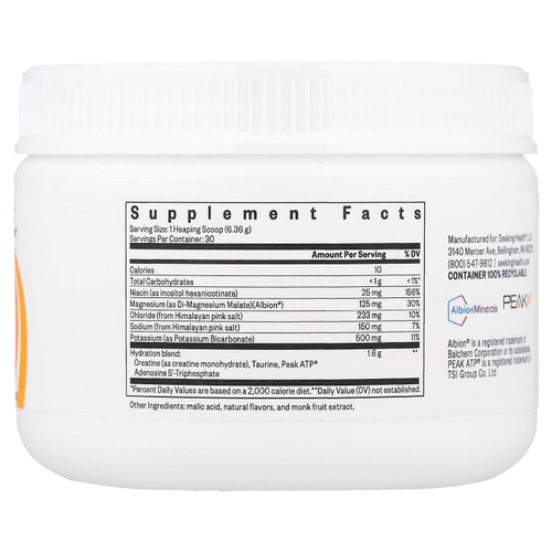 Seeking Health, Optimal Electrolyte, смесь для приготовления напитков с электролитами, вкус апельсина, 190,8 г (6,73 унции)