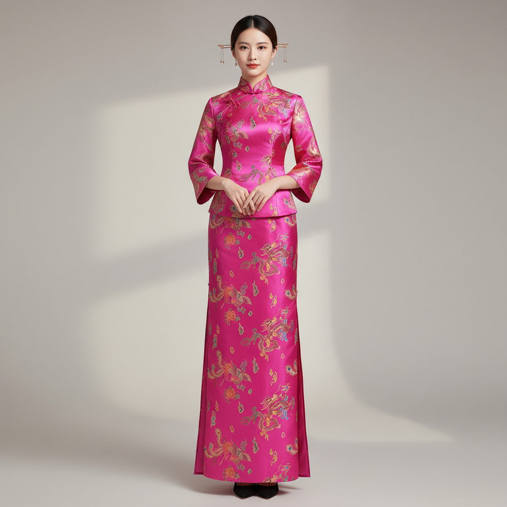 Атлас драконы розовый