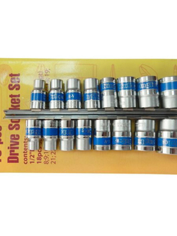 Набор головок 18пр. 1/2''6-гр. (8-19,21,22,24,27,30,32мм),на металлической планке KINGTUL profi KT-3029