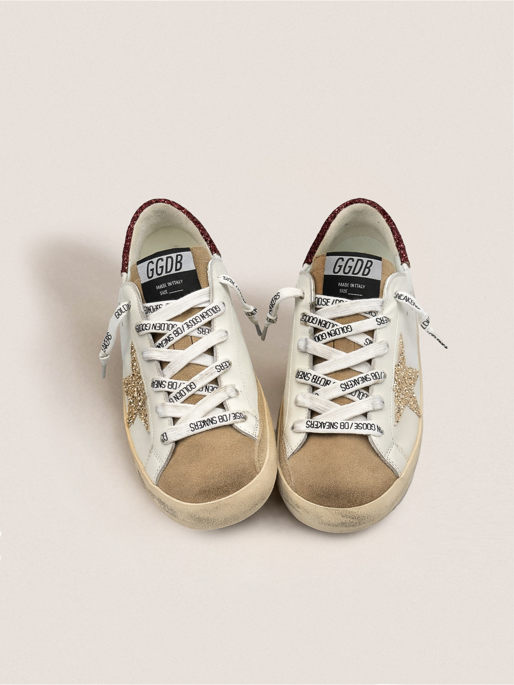 Super Star with gold glitter star and burgundy glitter heell tab