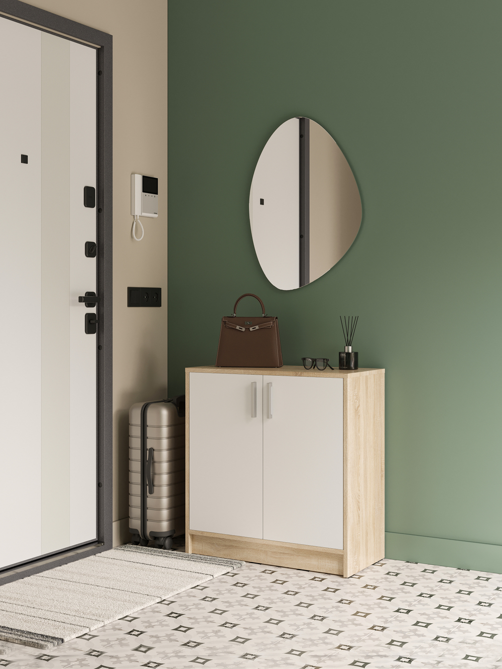 Комод DIWO Коломна 60 распашной напольный, обувница 60x72,5x33,5 см, белый, дуб сонома