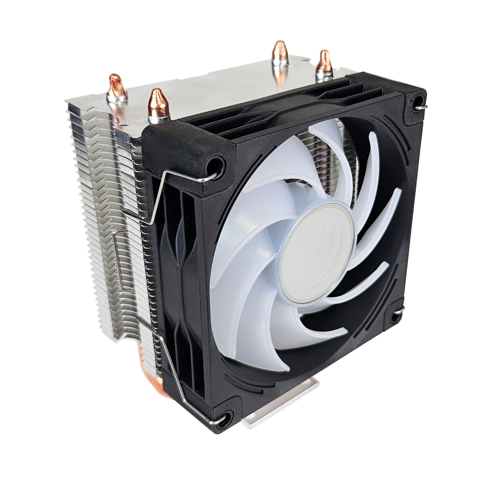 Кулер для CPU BaseTech 902SCR, 1х92мм, 700-2400rpm, 4-pin, Al+Cu, серебристый-черный-белый/FRGB, 44CFM, 23дБ, 2-PIPE(прямой контакт), TDP 110Вт, INTEL 1700/1200/115x/2011, AMD AM5/AM4/AM3(+)/AM2(+)/FM2(+) (BT-902SCR)