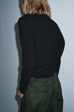 ZARA ВЯЗАНЫЙ СВИТЕР С ПОГОНАМИ, ЧЕРНЫЙ