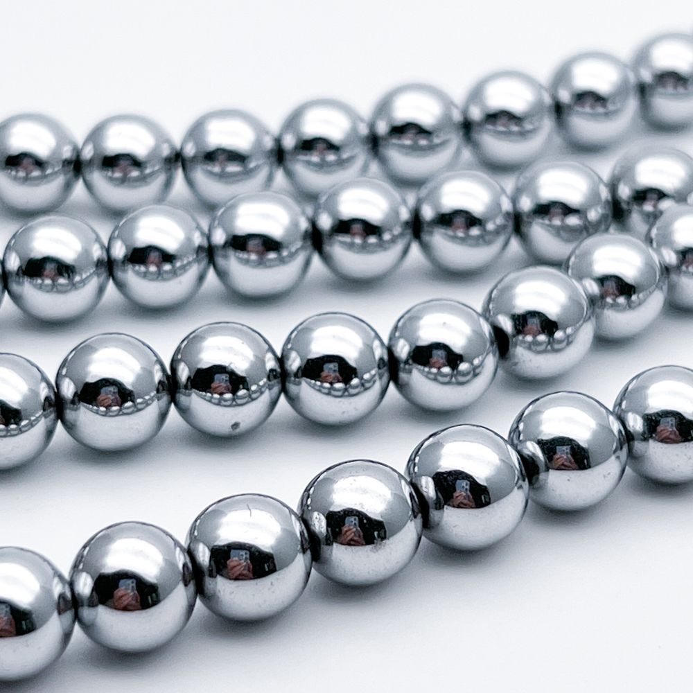 Гематит Шар бусины (имитация), цвет серебристый, диаметр 8-8,2 мм, цена за 23-24 шт (1/2 нити)