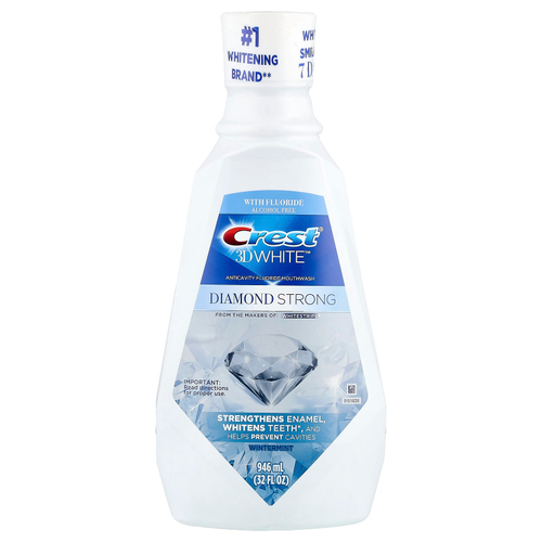 Crest, 3D White ™, Diamond Strong, жидкость для полоскания рта с фтором от кариеса, без спирта, зимняя мята, 946 мл (32 жидк. Унции)