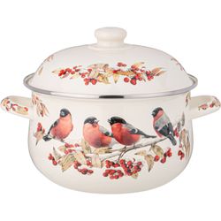 КАСТРЮЛЯ AGNESS ЭМАЛИРОВАННАЯ С ЭМАЛ.КРЫШКОЙ СЕРИЯ "СНЕГИРИ", 3.6 Л, 22*13 СМ